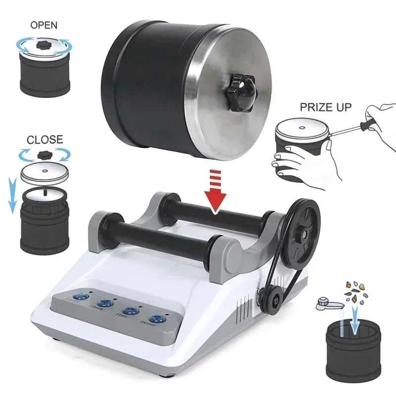 Kit de polissage de pierres électrique 110/220V - Machine à polir les pierres brutes avec pierres précieuses et grains de polissage pour adultes et enfants - Machine de polissage