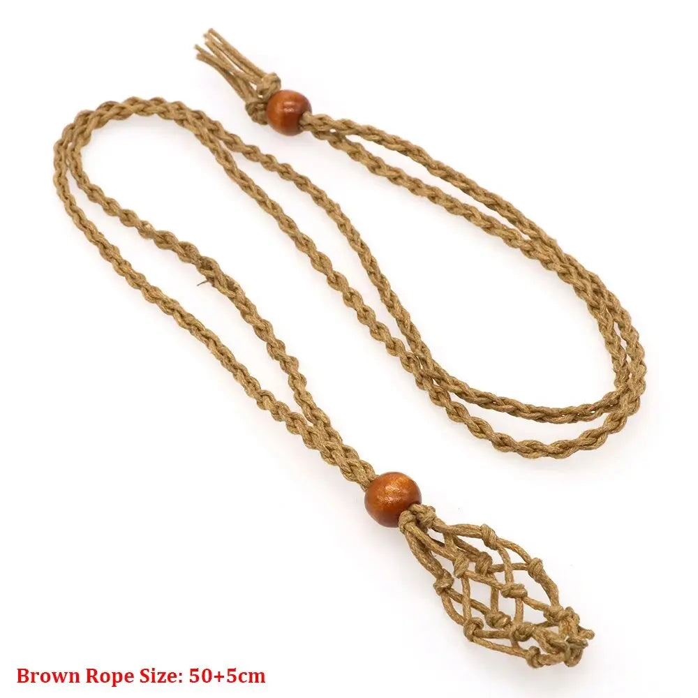 Collier à cristal, porte-pierre vide, cordon ciré, chaîne en acier inoxydable, pendentif ajustable, pochette en filet, accessoire de bijou en pierre naturelle