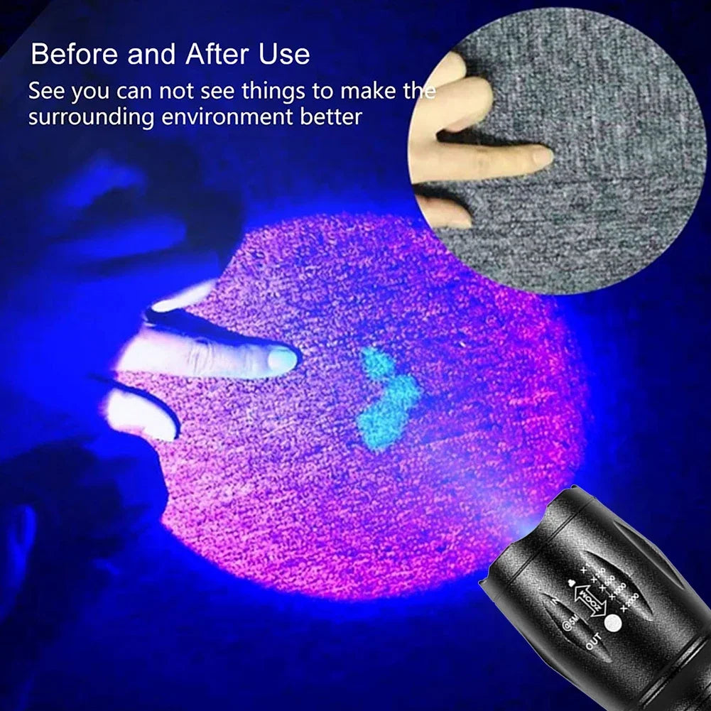 Lampe torche UV mini zoomable 150LM XPE- Lumière ultraviolette