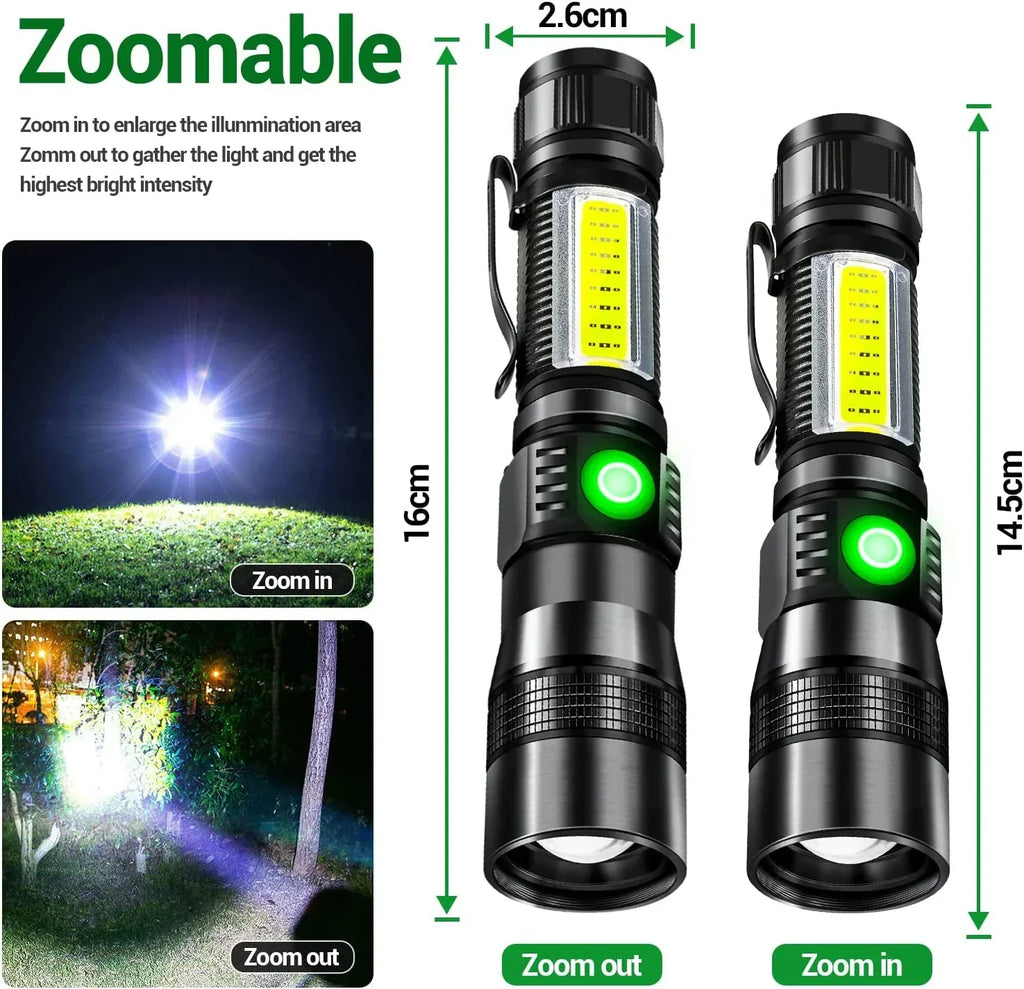 Lampe torche UV et lumière forte rechargeable USB - Lanterne de camping - Détecteur de minéraux - Lampe torche LED ultraviolette à lumière noire
