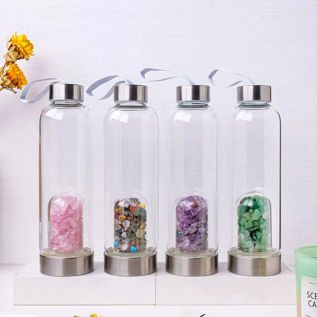 Pierre de cristal naturel,bouteille d'eau énergisante et saine, pierre précieuse de guérison, quartz