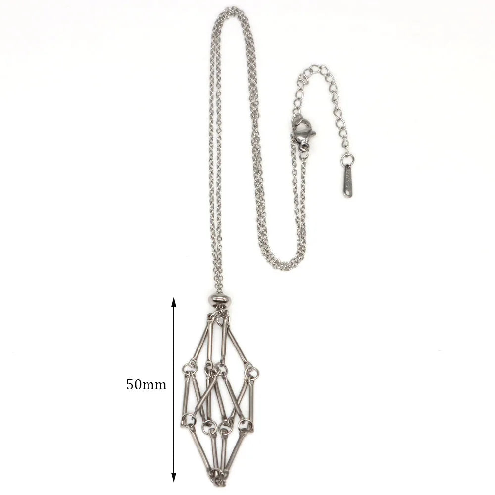 Collier à cristal, porte-pierre vide, cordon ciré, chaîne en acier inoxydable, pendentif ajustable, pochette en filet, accessoire de bijou en pierre naturelle