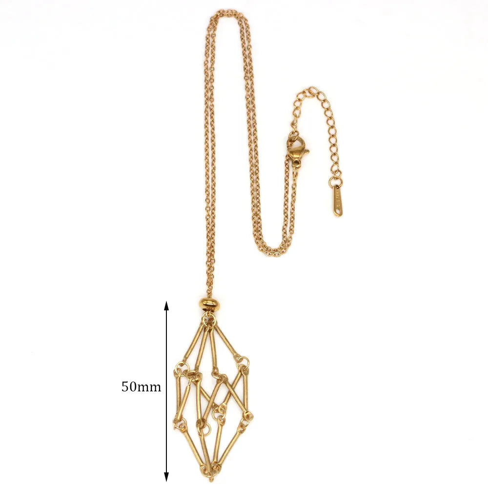Collier à cristal, porte-pierre vide, cordon ciré, chaîne en acier inoxydable, pendentif ajustable, pochette en filet, accessoire de bijou en pierre naturelle