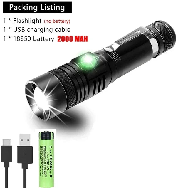 Lampe torche UV et lumière forte rechargeable USB - Lanterne de camping - Détecteur de minéraux - Lampe torche LED ultraviolette à lumière noire