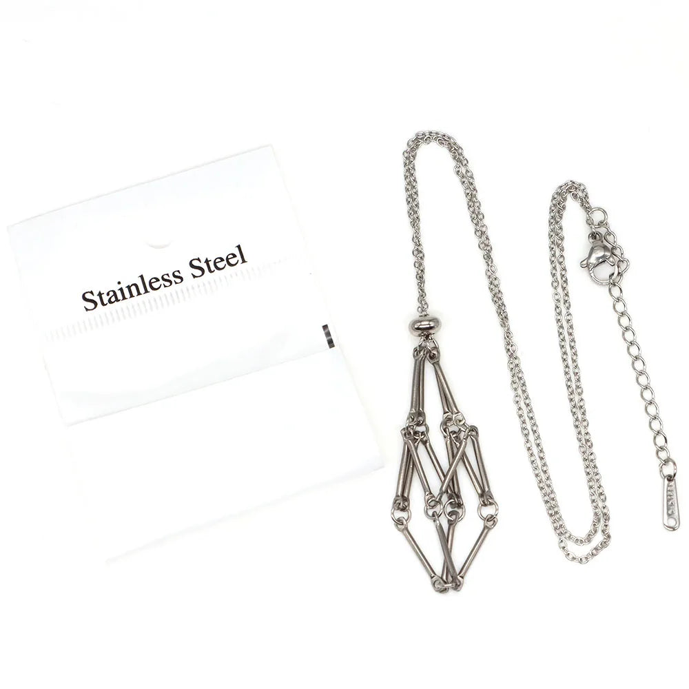 Collier à cristal, porte-pierre vide, cordon ciré, chaîne en acier inoxydable, pendentif ajustable, pochette en filet, accessoire de bijou en pierre naturelle
