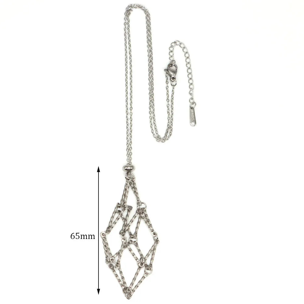 Collier à cristal, porte-pierre vide, cordon ciré, chaîne en acier inoxydable, pendentif ajustable, pochette en filet, accessoire de bijou en pierre naturelle