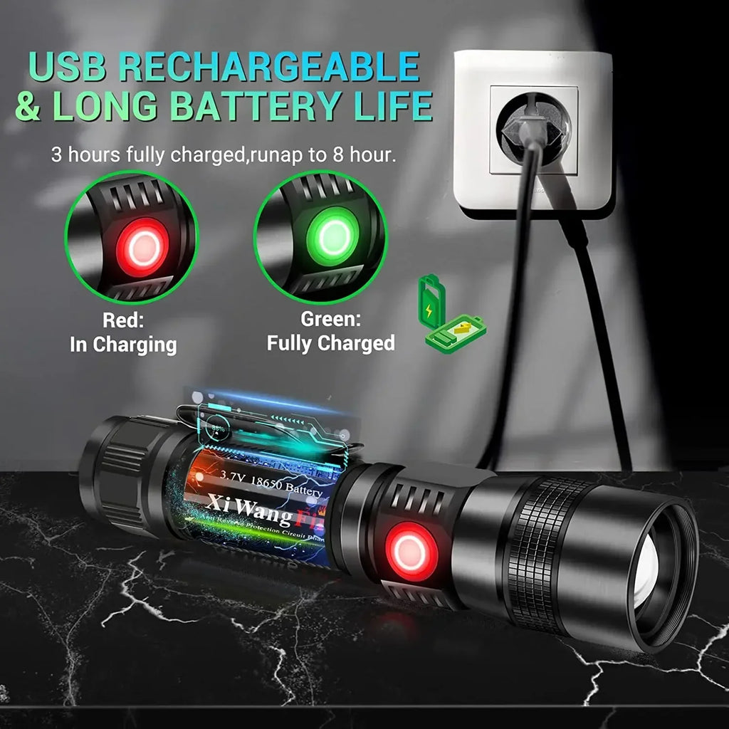 Lampe torche UV et lumière forte rechargeable USB - Lanterne de camping - Détecteur de minéraux - Lampe torche LED ultraviolette à lumière noire