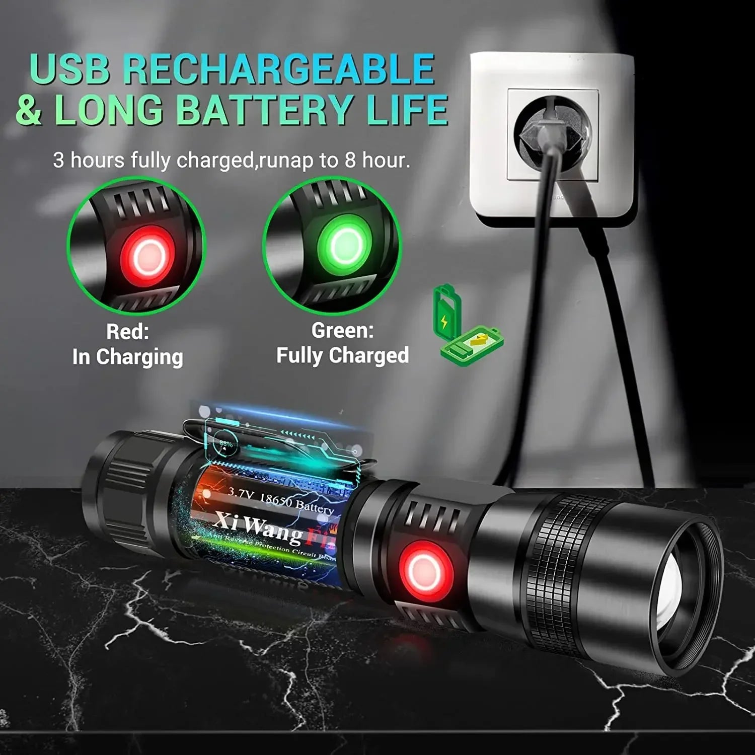 Lampe torche UV et lumière forte rechargeable USB - Lanterne de camping - Détecteur de minéraux - Lampe torche LED ultraviolette à lumière noire