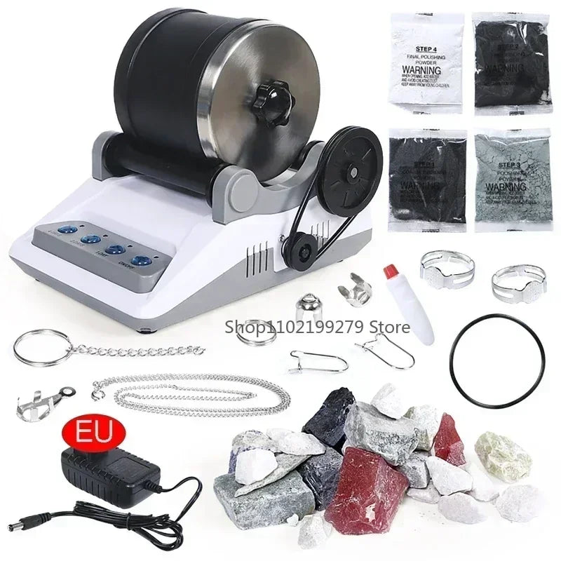 Kit de polissage de pierres électrique 110/220V - Machine à polir les pierres brutes avec pierres précieuses et grains de polissage pour adultes et enfants - Machine de polissage