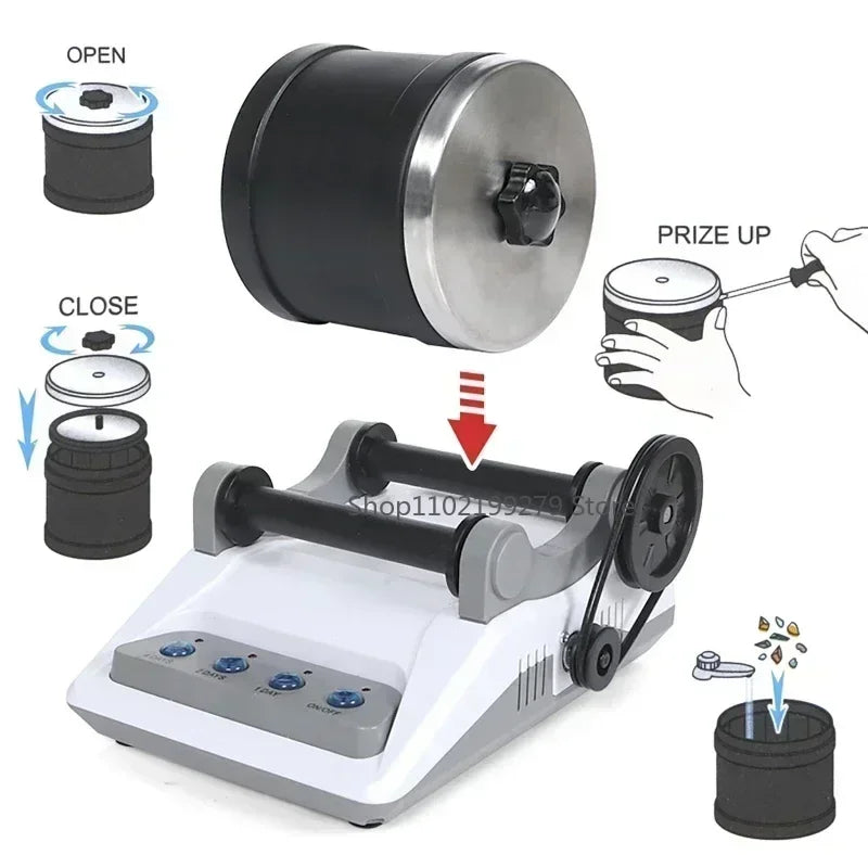 Kit de polissage de pierres électrique 110/220V - Machine à polir les pierres brutes avec pierres précieuses et grains de polissage pour adultes et enfants - Machine de polissage