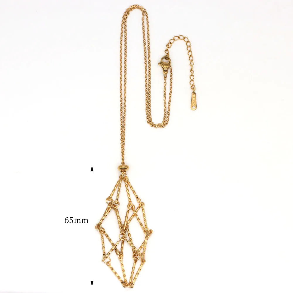 Collier à cristal, porte-pierre vide, cordon ciré, chaîne en acier inoxydable, pendentif ajustable, pochette en filet, accessoire de bijou en pierre naturelle
