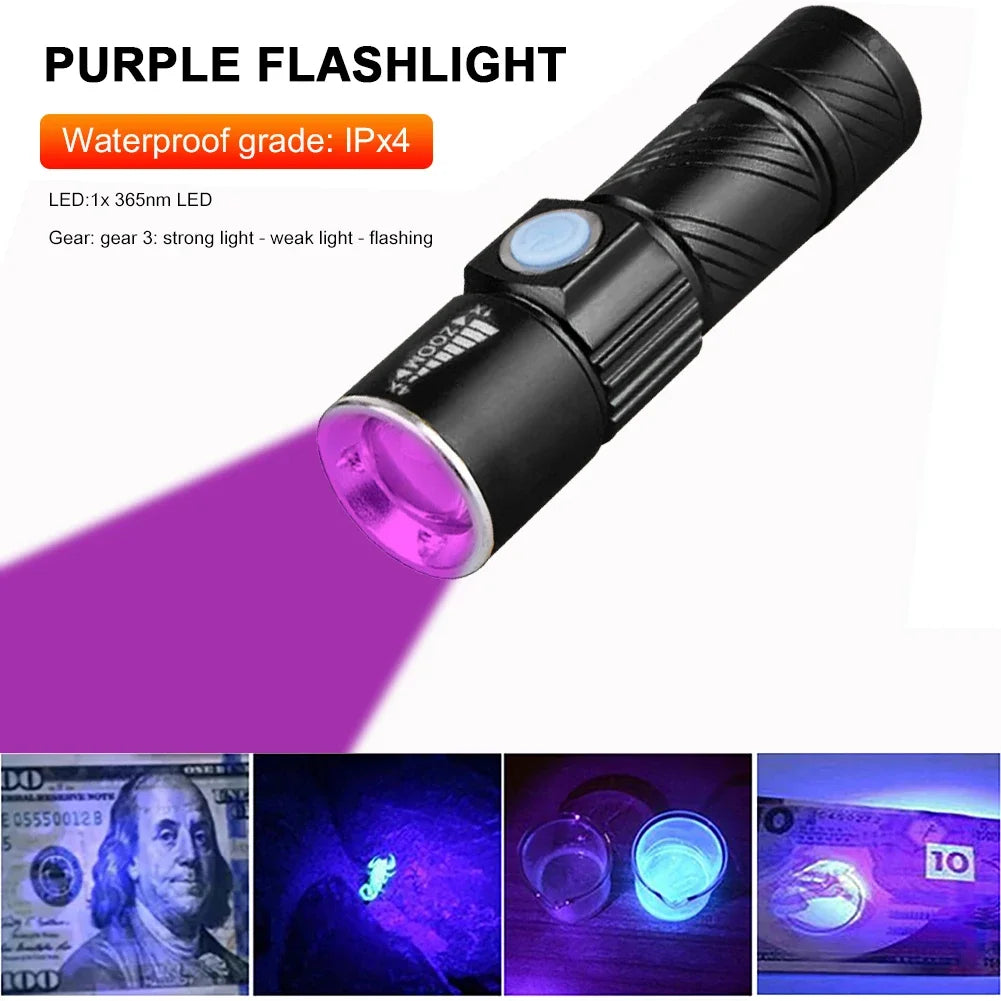 Lampe torche UV mini zoomable 150LM XPE- Lumière ultraviolette