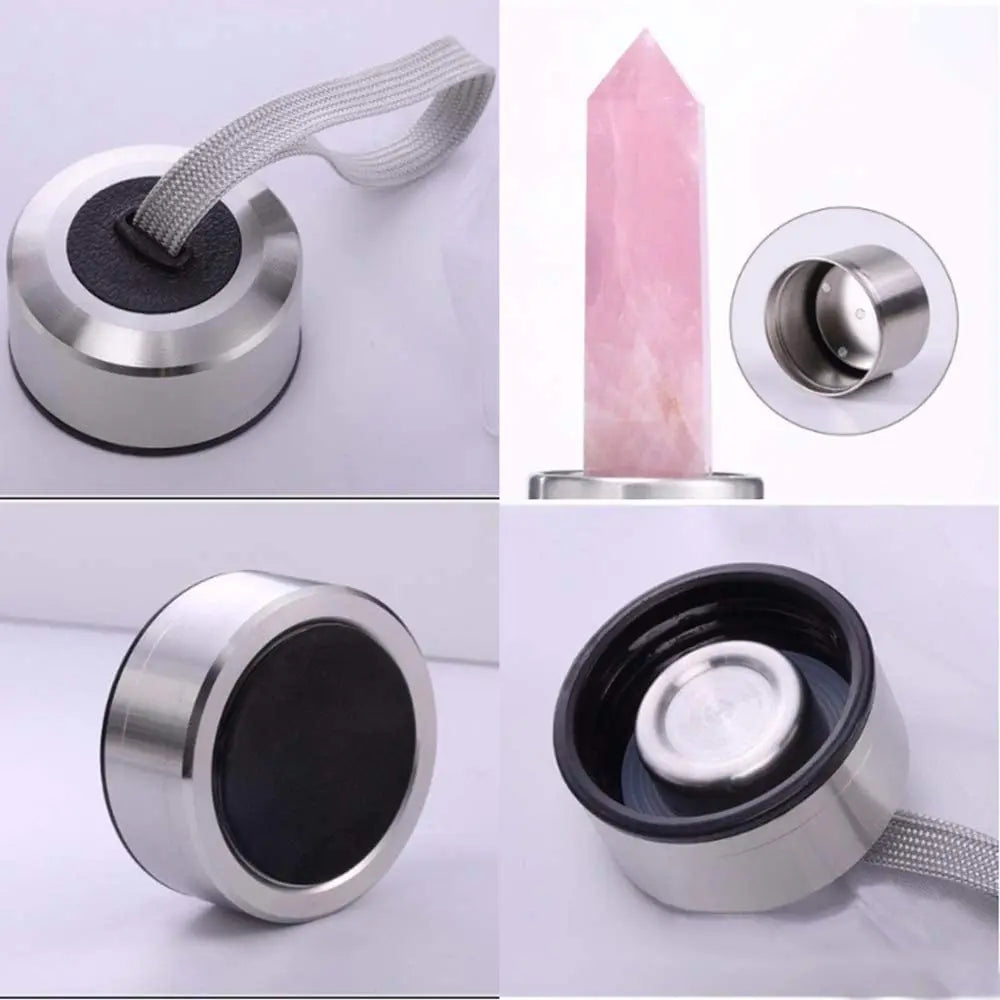Bouteille d'eau en verre avec pierre naturelle amovible - Bouteille énergétique en verre avec crystal pour le bien-être