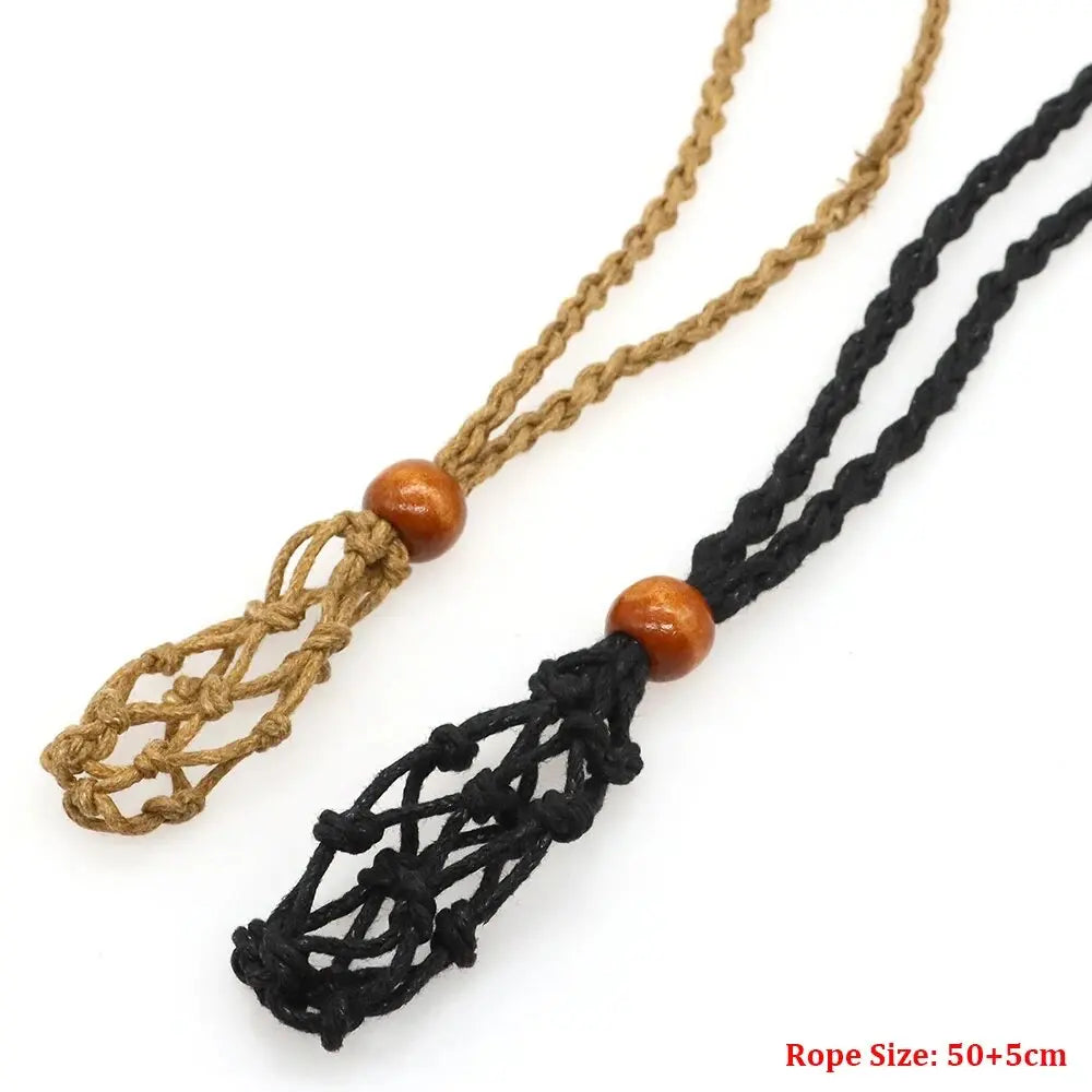 Collier à cristal, porte-pierre vide, cordon ciré, chaîne en acier inoxydable, pendentif ajustable, pochette en filet, accessoire de bijou en pierre naturelle