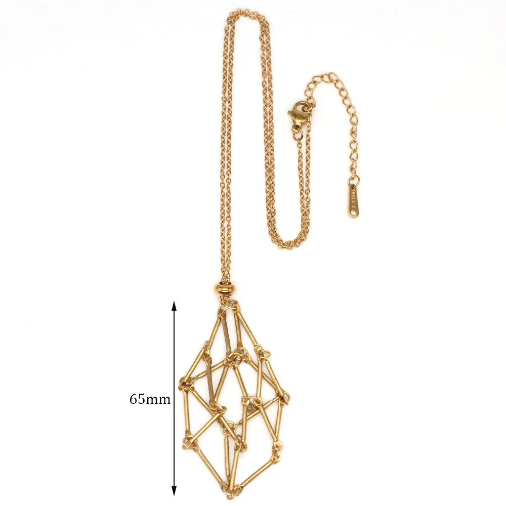 Collier à cristal, porte-pierre vide, cordon ciré, chaîne en acier inoxydable, pendentif ajustable, pochette en filet, accessoire de bijou en pierre naturelle