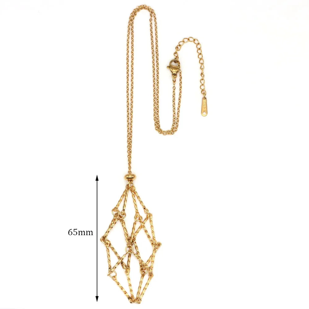 Collier à cristal, porte-pierre vide, cordon ciré, chaîne en acier inoxydable, pendentif ajustable, pochette en filet, accessoire de bijou en pierre naturelle